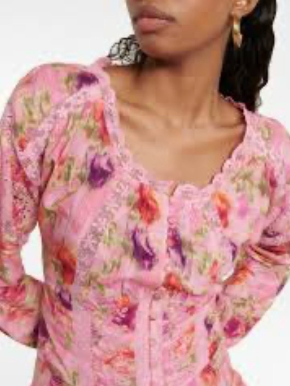 LoveShackFancy Nayeem bustier vibrant Pink Floral Lace-Trim Blouse
